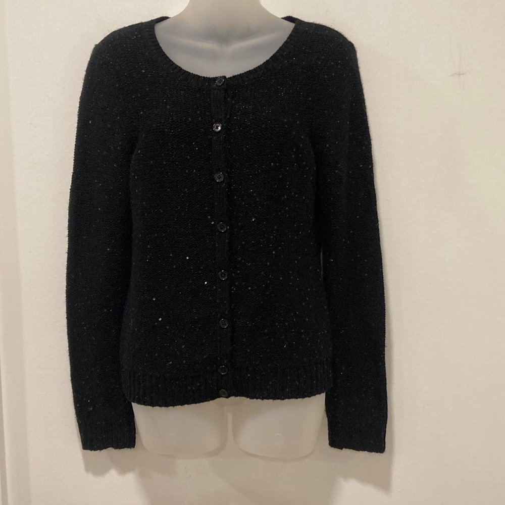 Aqua Black Cardigan Wool & Cashmere Sequins Size Medium